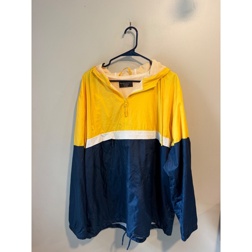 No Boundaries Mens XL Yellow Navy Colorblock Half Zip‎ Windbreaker Hooded Jacket
